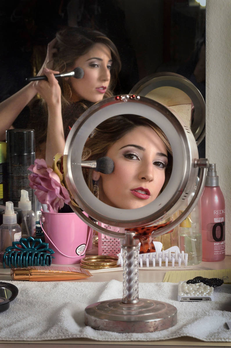 Dancer Soolin Deitchman poses in the "Fantasy" dressing room at the Luxor hotel-casino at 3900 ...
