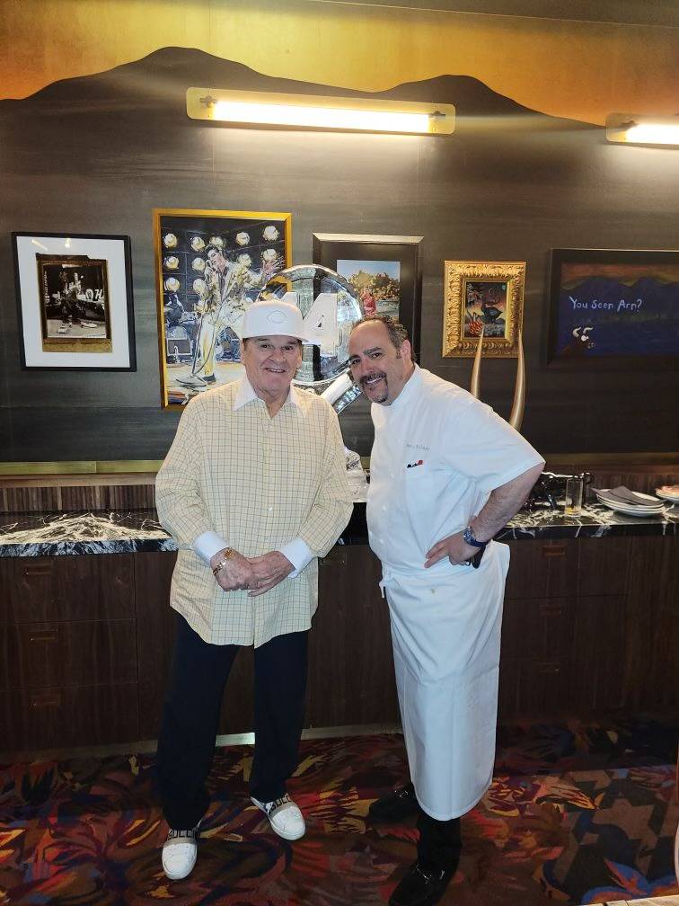 Chef Barry Dakake is shown with Major League hit king Pete Rose at Barry's Downtown Prime on Sa ...