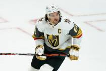 Vegas Golden Knights right wing Mark Stone (61) looks for the puck during an NHL hockey game ag ...