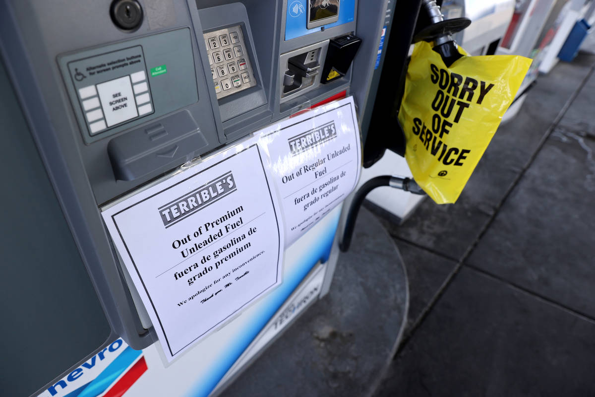 Gas pumps sit empty at the Chevron station Bonanza Road and Martin Luther King Boulevard in Las ...