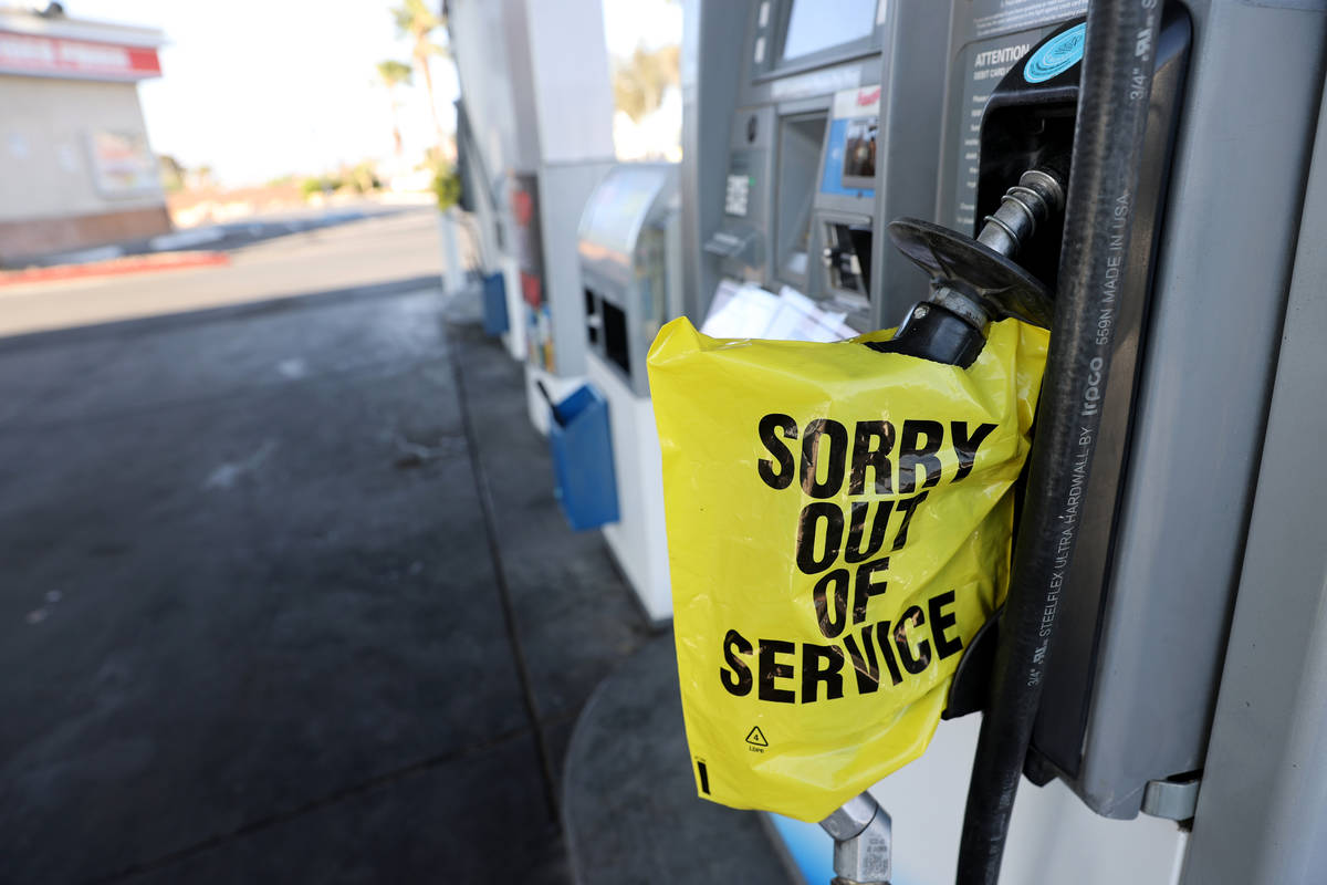 Gas pumps sit empty at the Chevron station Bonanza Road and Martin Luther King Boulevard in Las ...