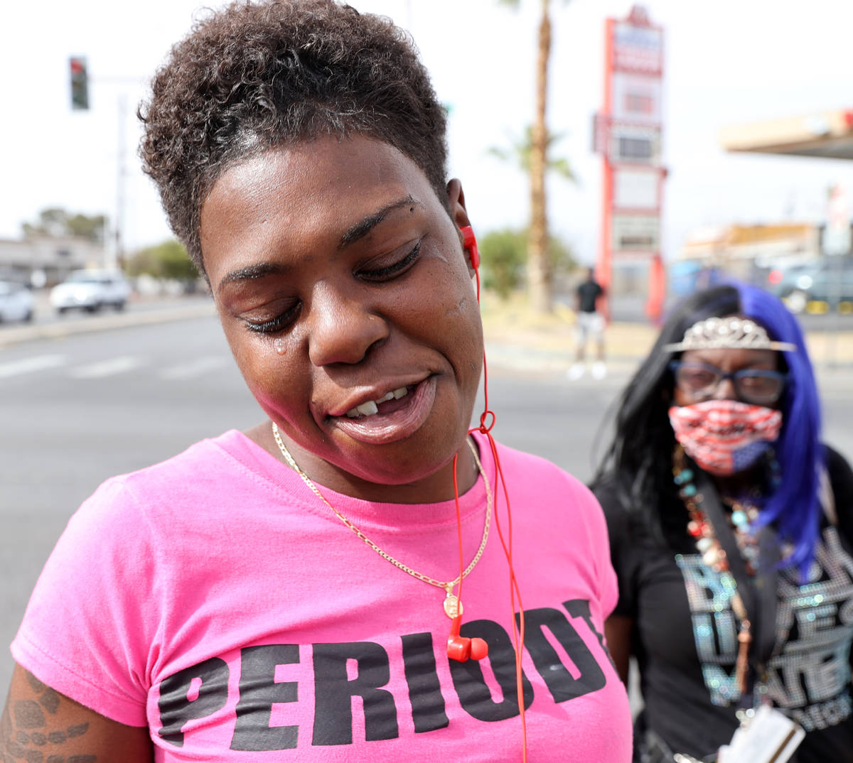 Nia Lovelace, 29, of Las Vegas cries Tuesday, April 20, 2021, after hearing about guilty verdic ...