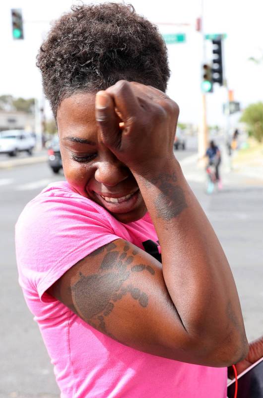 Nia Lovelace, 29, of Las Vegas cries Tuesday, April 20, 2021, after hearing about guilty verdic ...