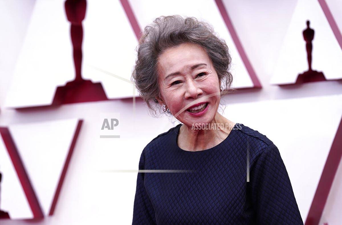 Youn Yuh-jung arrives at the Oscars on Sunday, April 25, 2021, at Union Station in Los Angeles. ...