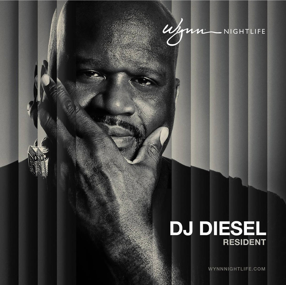 Shaquille O'Neal, aka DJ Diesel, is shown on a Wynn Nightlife post announcing his residency at ...
