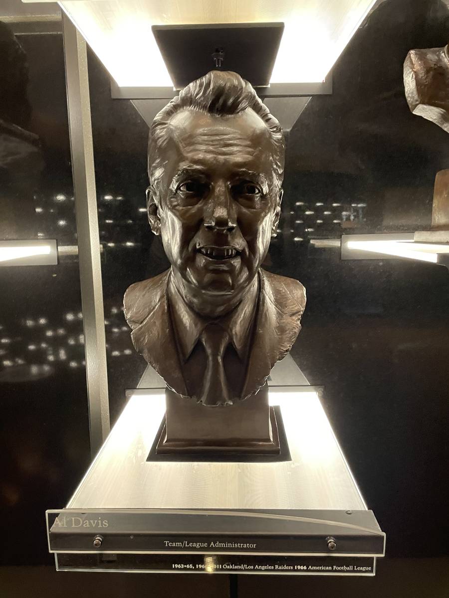 The bronze bust of Al Davis is displayed in the Pro Football Hall of Fame. Photo by Sam Gordon/ ...