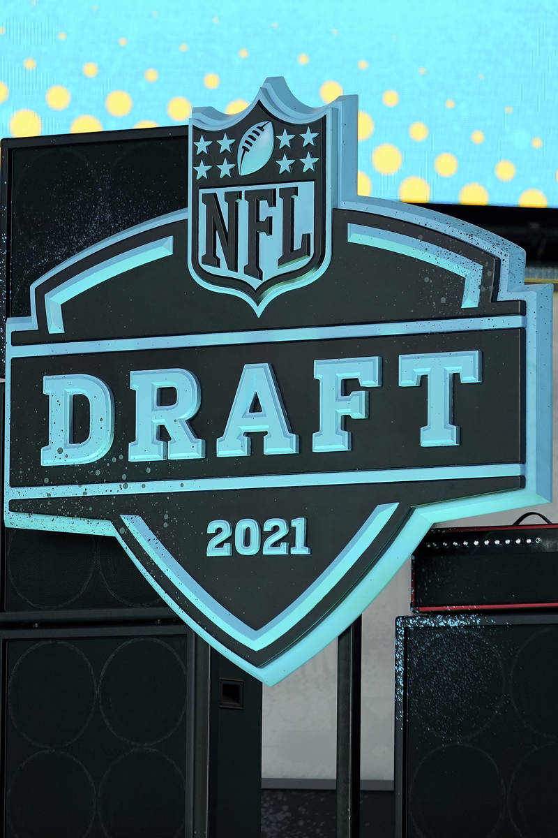 A general view of the 2021 NFL Draft logo, Tuesday, April 27, 2021, in Cleveland. The 2021 NFL ...