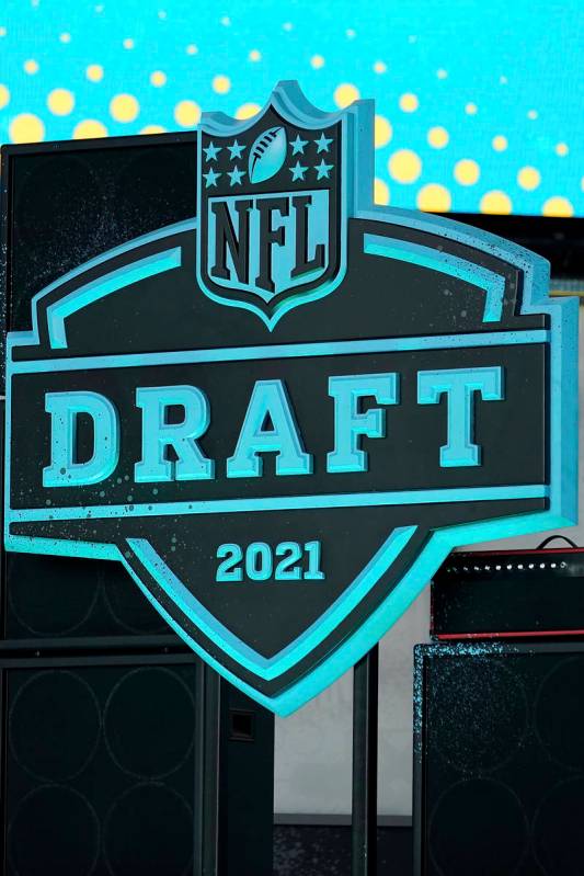 A general view of the 2021 NFL Draft logo, Tuesday, April 27, 2021, in Cleveland. The 2021 NFL ...