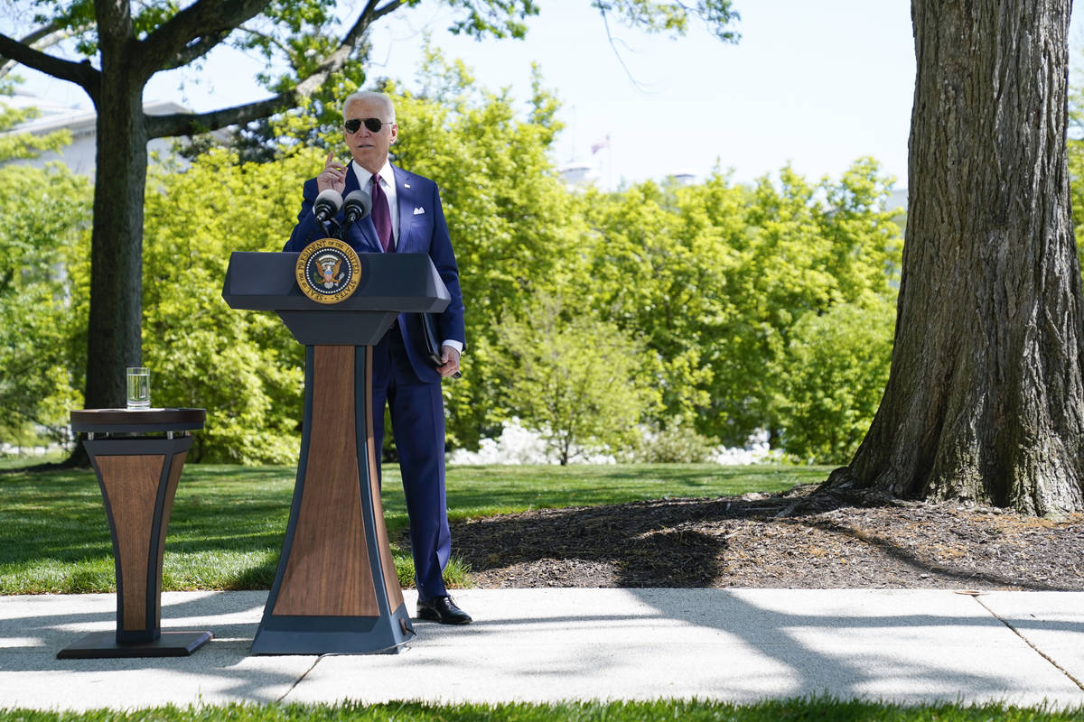 President Joe Biden answers questions from members of the media about COVID-19, on the North La ...