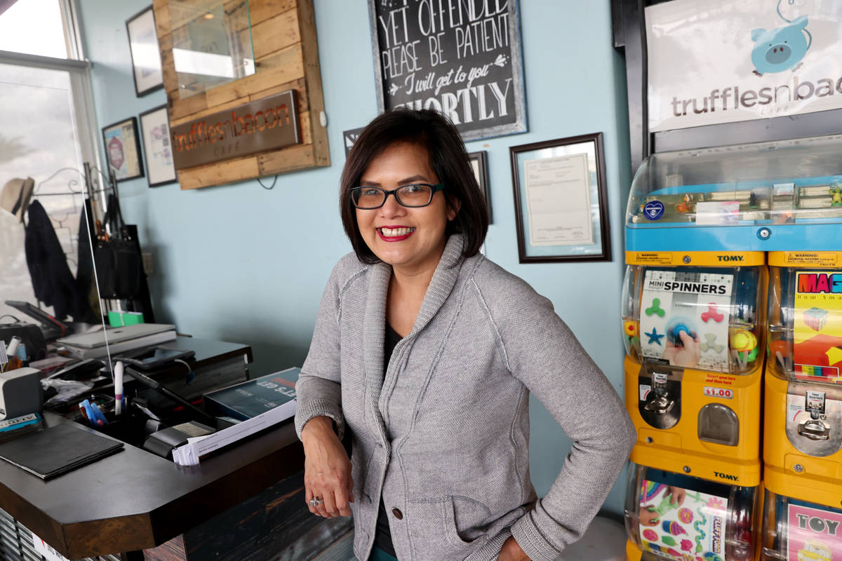 Magnolia Magat, owner of Truffles N Bacon Cafe, at her Las Vegas restaurant Tuesday, April 27, ...