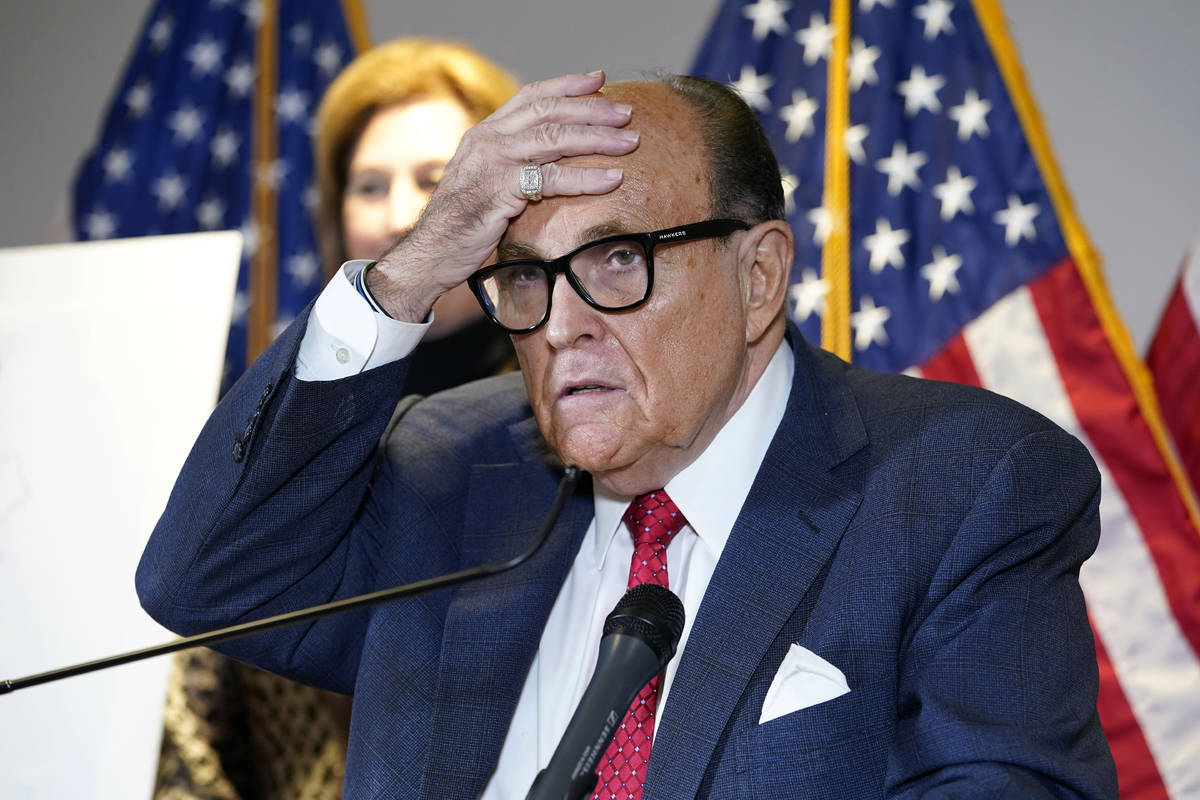 FILE - In this Nov. 19, 2020, file photo, former New York Mayor Rudy Giuliani, who was a lawyer ...