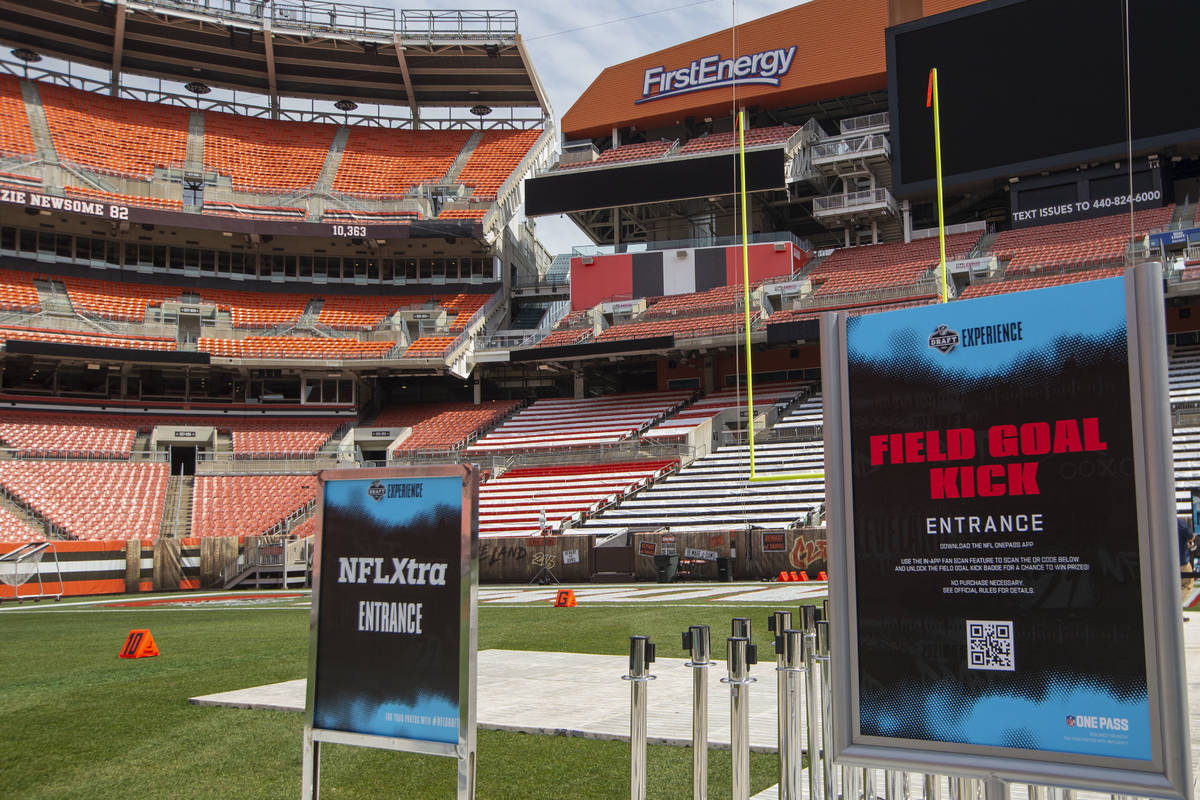 Platforms are placed over the field at FirstEnergy Stadium where fans will get to participate i ...