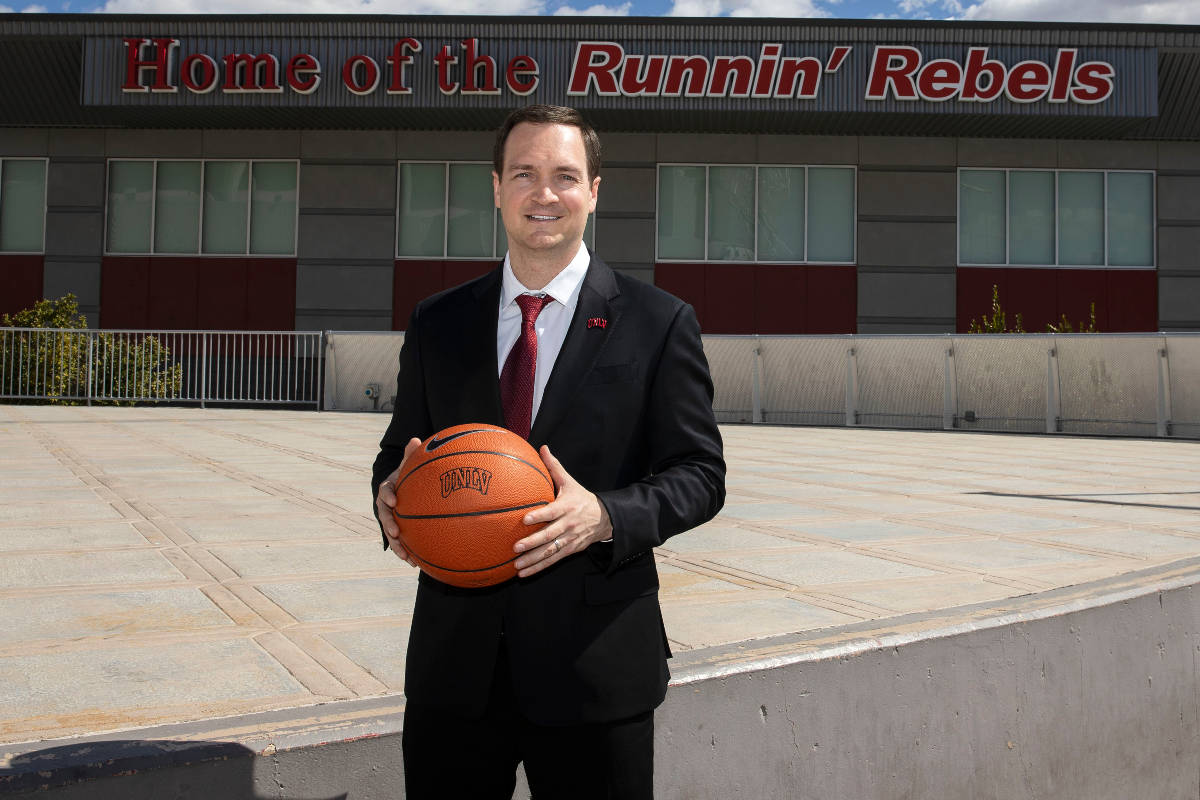 UNLV men's basketball coach Kevin Kruger poses for a photo on Friday, March 26, 2021, in Las Ve ...