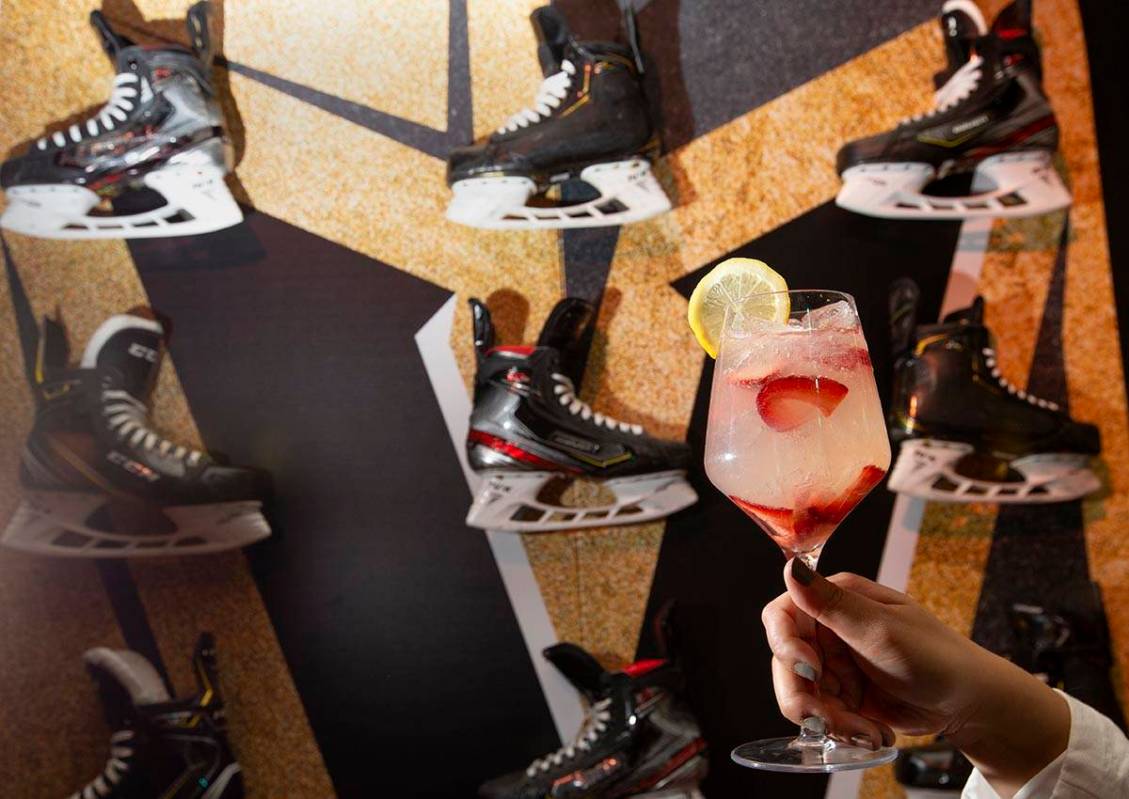 The Fleury cocktail at the Golden Knights-themed popup at Crimson Lounge at Red Rock Casino on ...