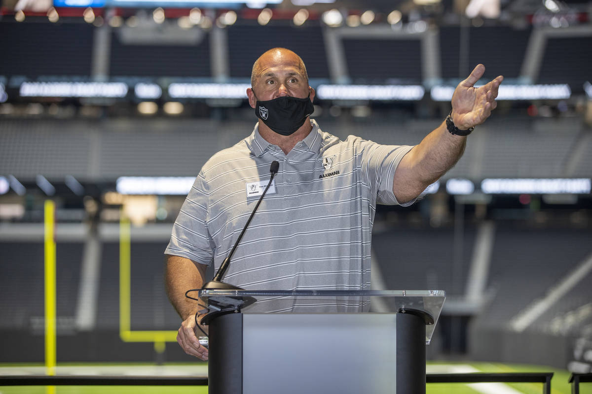 Former Los Angeles/Oakland Raiders player Steve Wisniewski speaks to the media during the 2021 ...