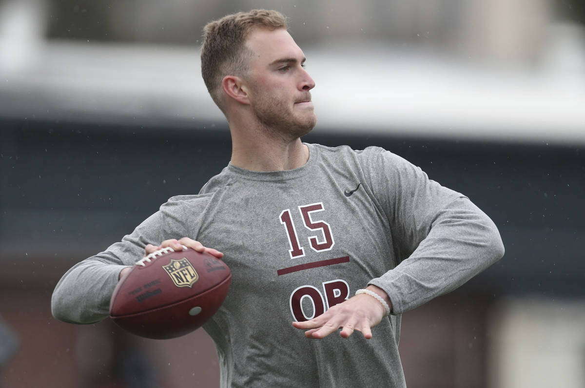 Stanford's Davis Mills participates in the school's pro day football workout for NFL scouts in ...