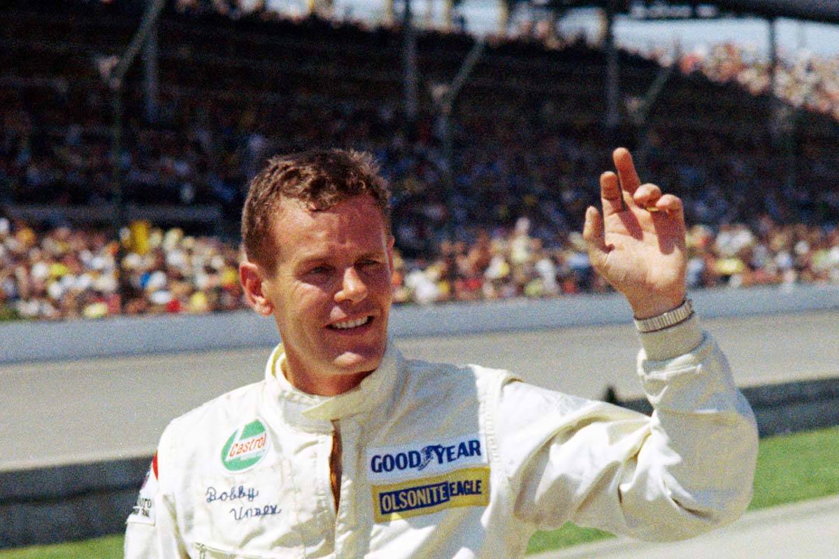 Auto racer Bobby Unser is shown at the Indianapolis 500 auto race in Indianapolis, Ind., in thi ...
