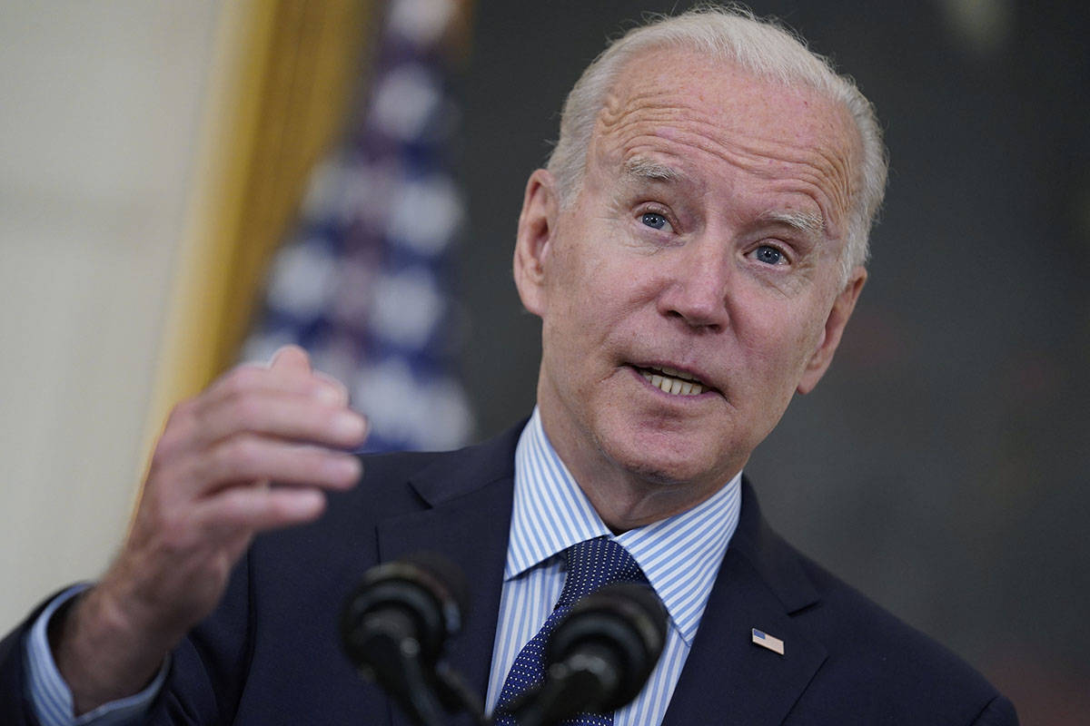 President Joe Biden speaks about the COVID-19 vaccination program, in the State Dining Room of ...