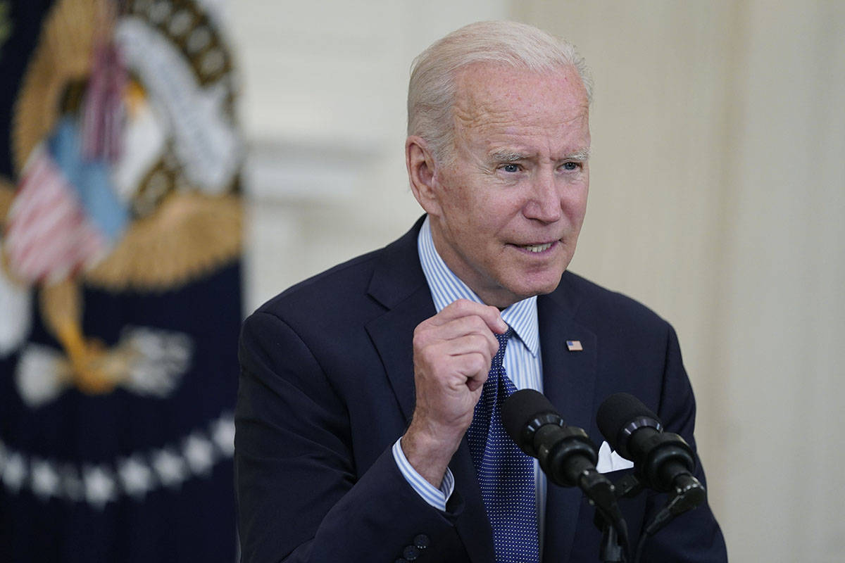 President Joe Biden speaks about the COVID-19 vaccination program, in the State Dining Room of ...