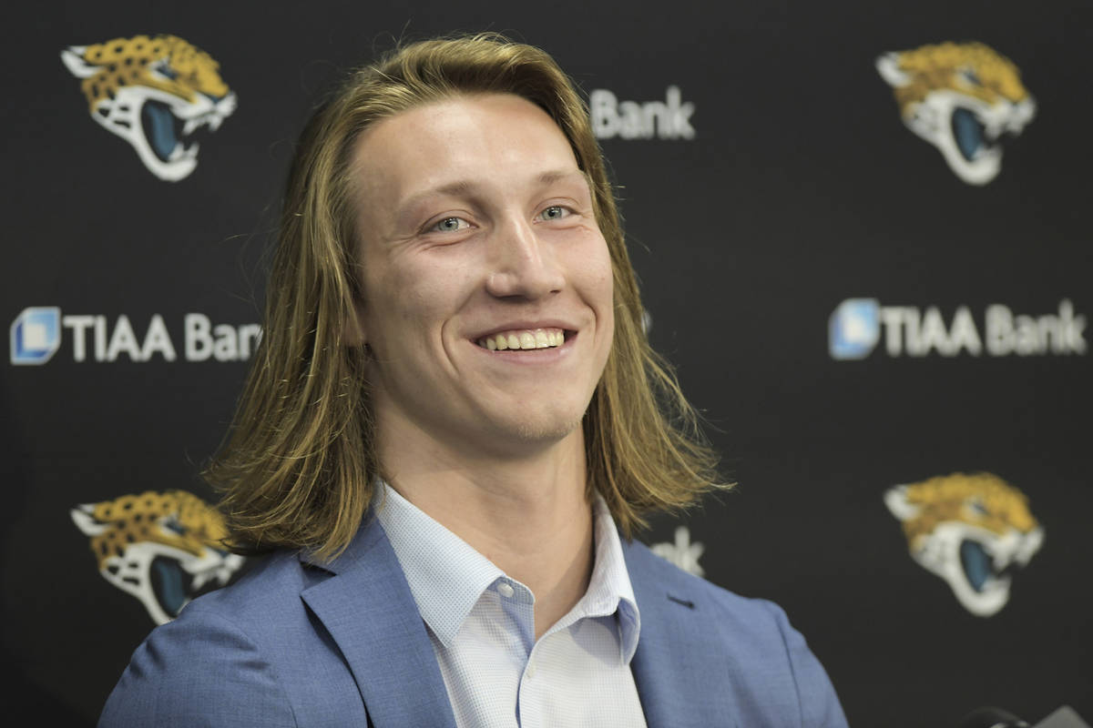 Former Clemson quarterback Trevor Lawrence and now Jacksonville Jaguar speaks during an introdu ...