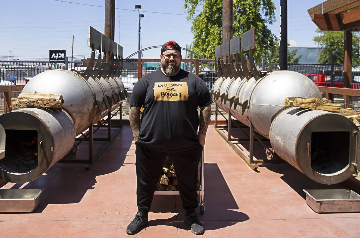 Bruce Kalman, chef and owner of Soulbelly BBQ, Arts District BBQ spot, poses for a photo in fro ...