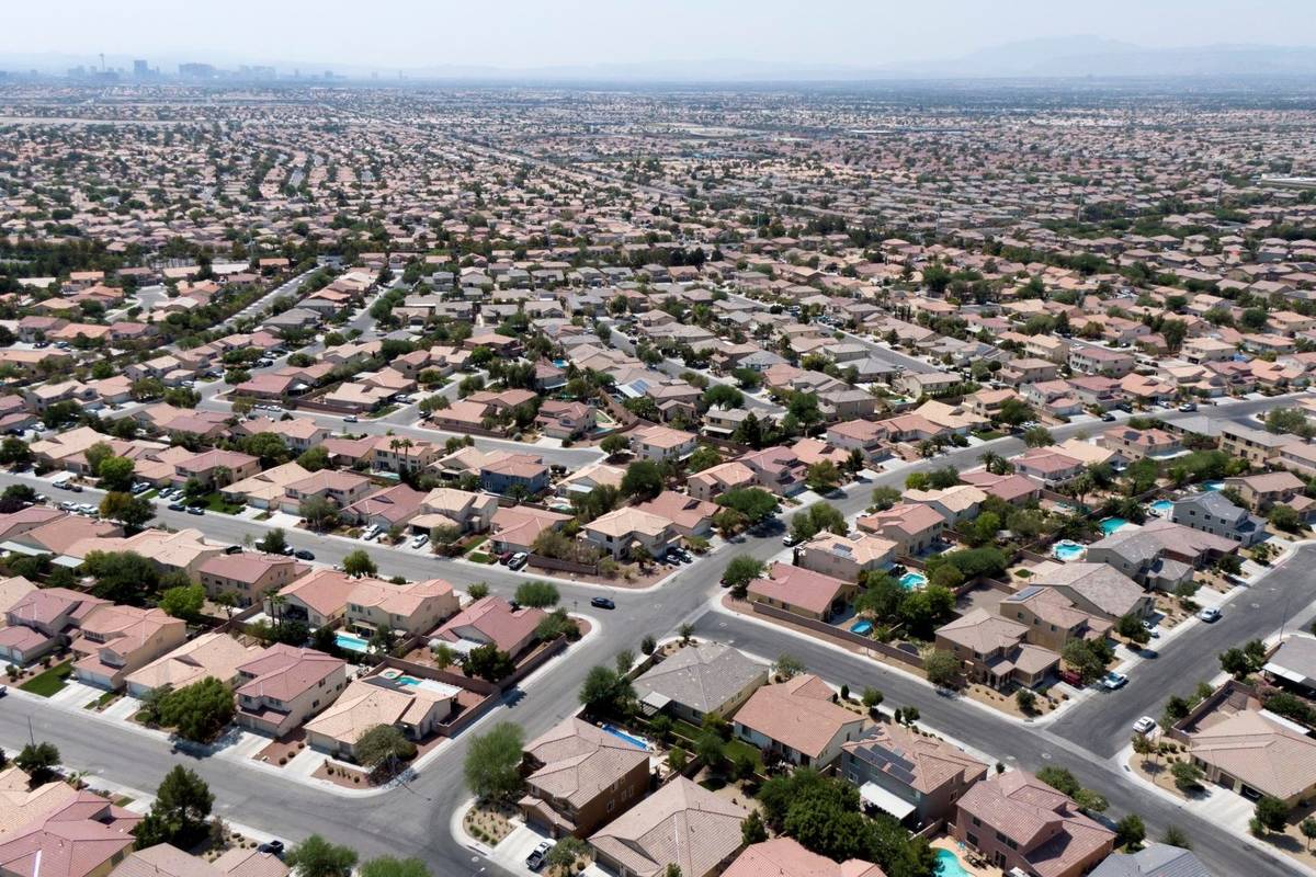 An aerial view of housing near Night Owl Bluff Avenue and Bluff Hollow Place in North Las Vegas ...