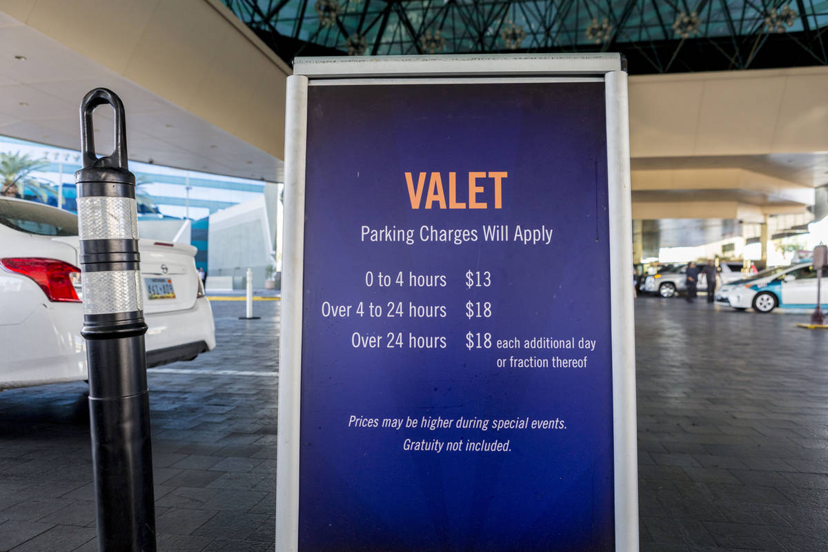 A sign at the MGM Grand hotel-casino valet parking area in Las Vegas, Tuesday, April 4, 2017. N ...