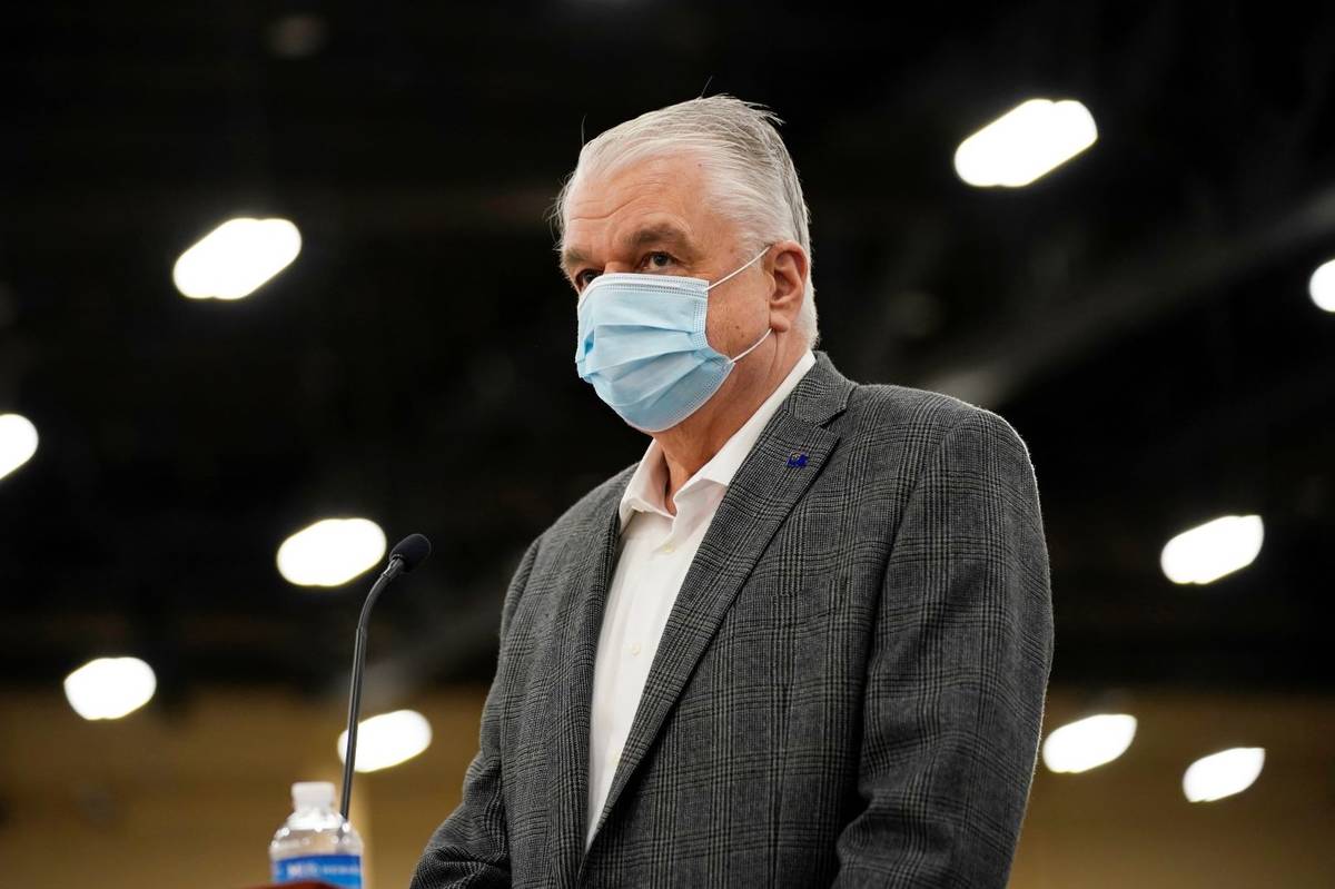 Nevada Gov. Steve Sisolak speaks during a news conference in April 2021 in Las Vegas. (AP Photo ...