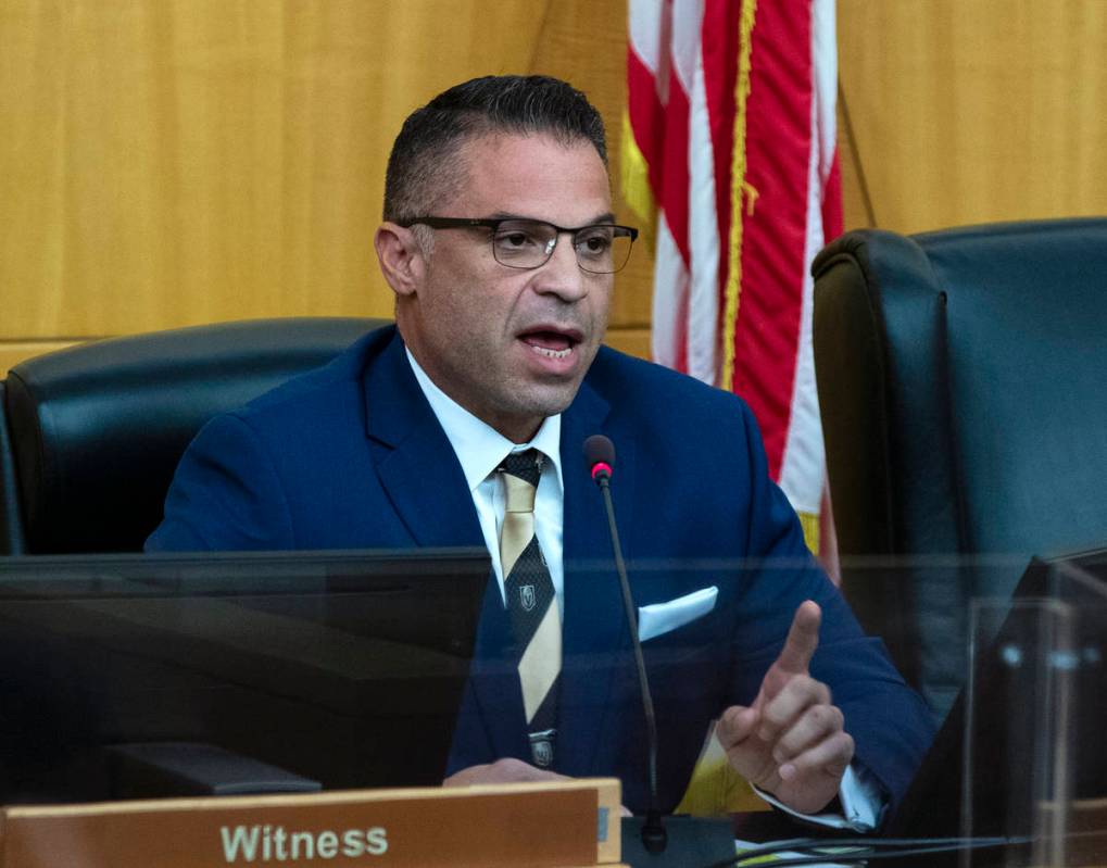 Metropolitan Police Department Detective Marc Colon takes the witness stand inside commission c ...