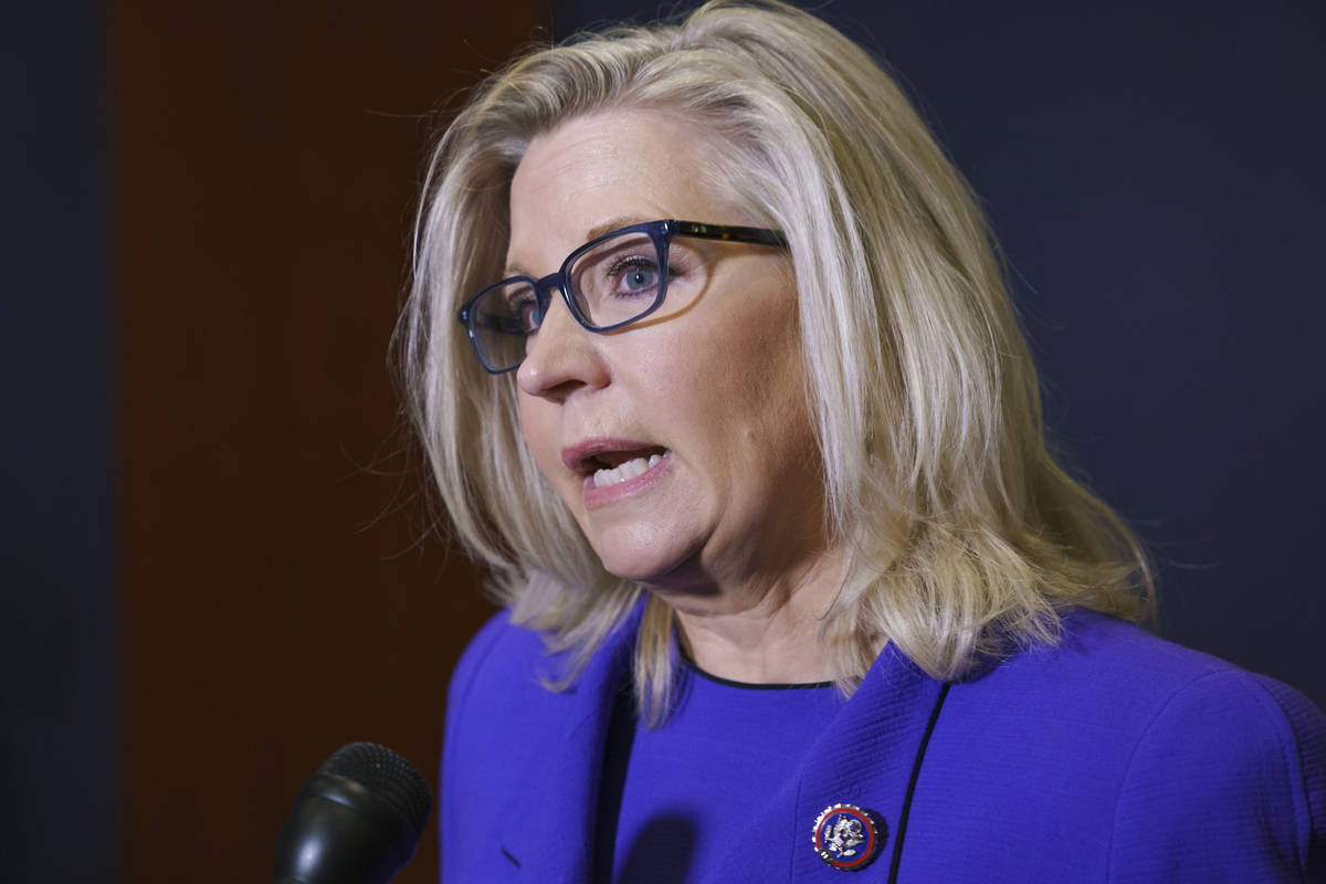 Rep. Liz Cheney, R-Wyo., speaks to reporters after House Republicans voted to oust her from her ...