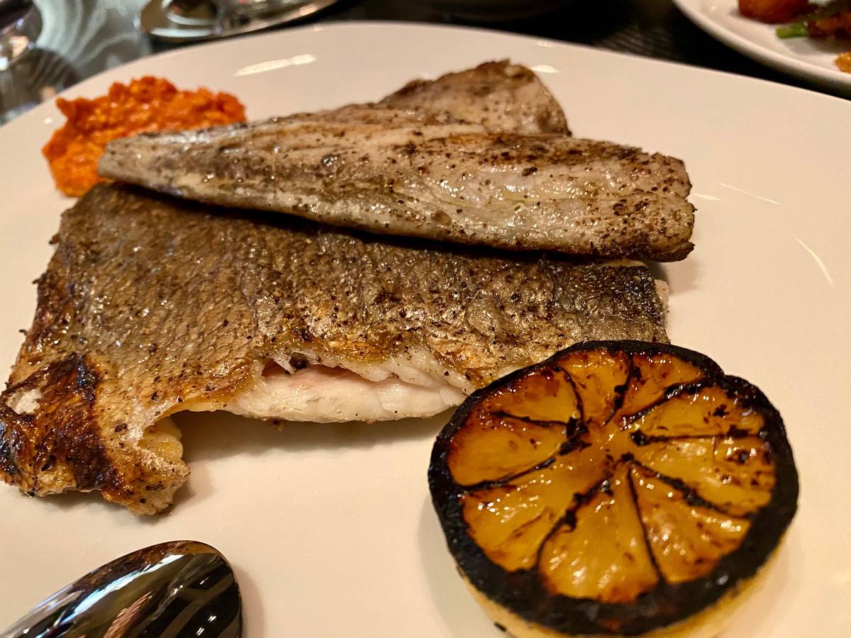 Dorade with red pepper and Calabrian chili pesto at Amalfi. (Al Mancini/Las Vegas Review-Journal)