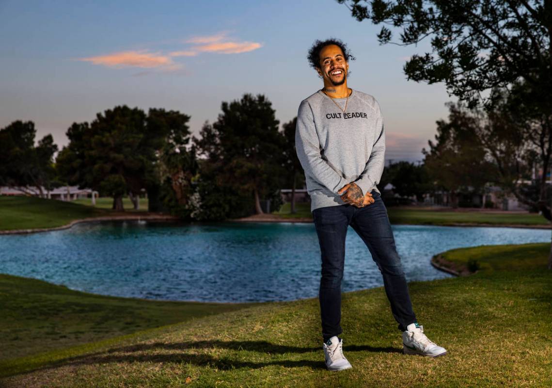 Sin á Tes Souhaits, the new Clark County poet laureate, poses for a portrait in the Paradise P ...