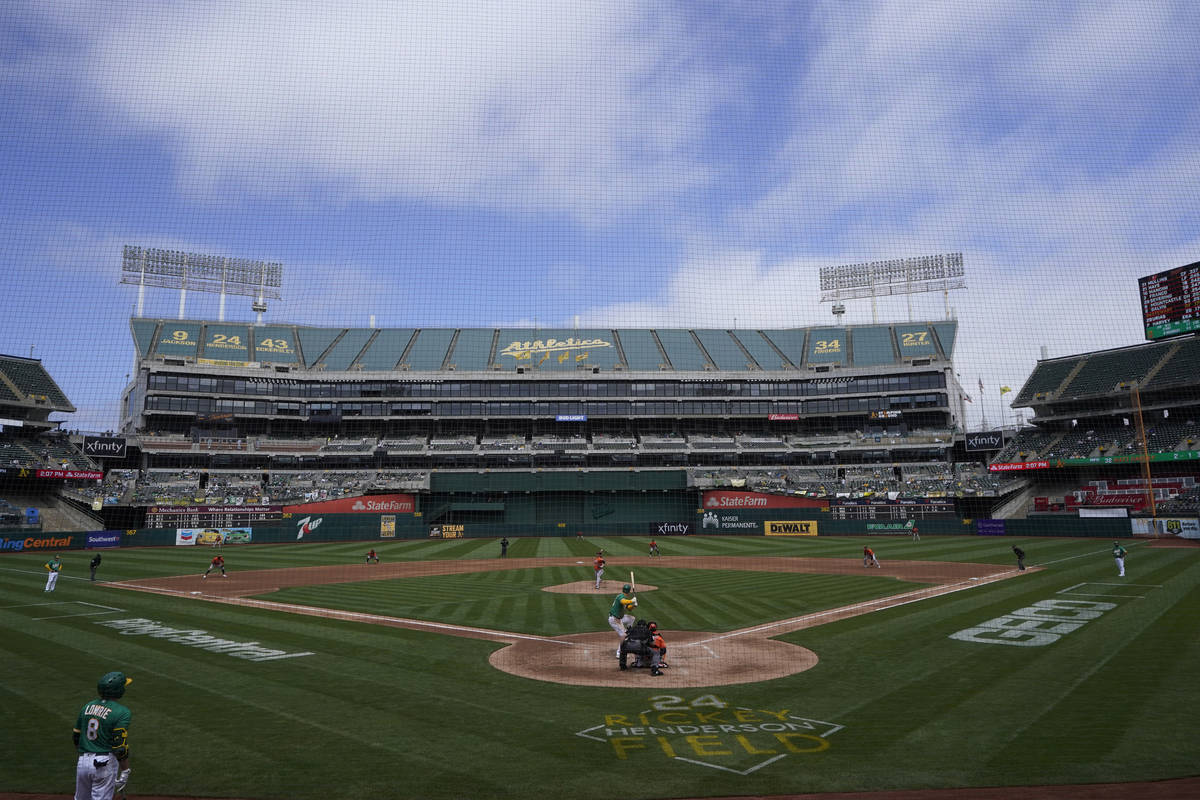 The Oakland Athletics play the Baltimore Orioles in a baseball game in Oakland, Calif., Saturda ...