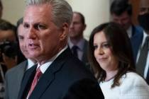 House Minority Leader Kevin McCarthy of Calif., speaks with reporters, joined by newly-elected ...