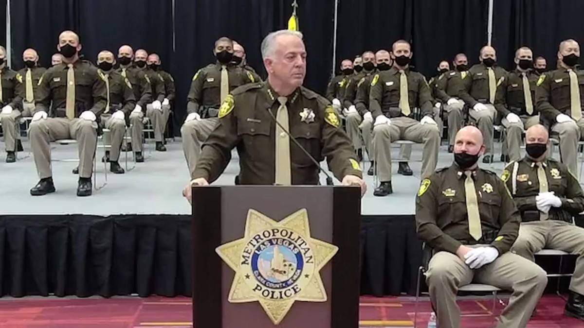 Clark County Sheriff Joe Lombardo speaks at the graduation of 81 Las Vegas Metropolitan Police ...