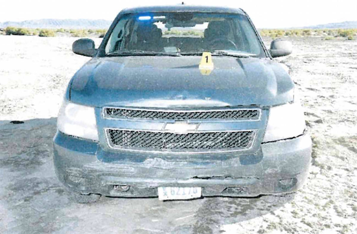 Photo shows damage to Sheriff Jerry Allen's car. (Pershing County)