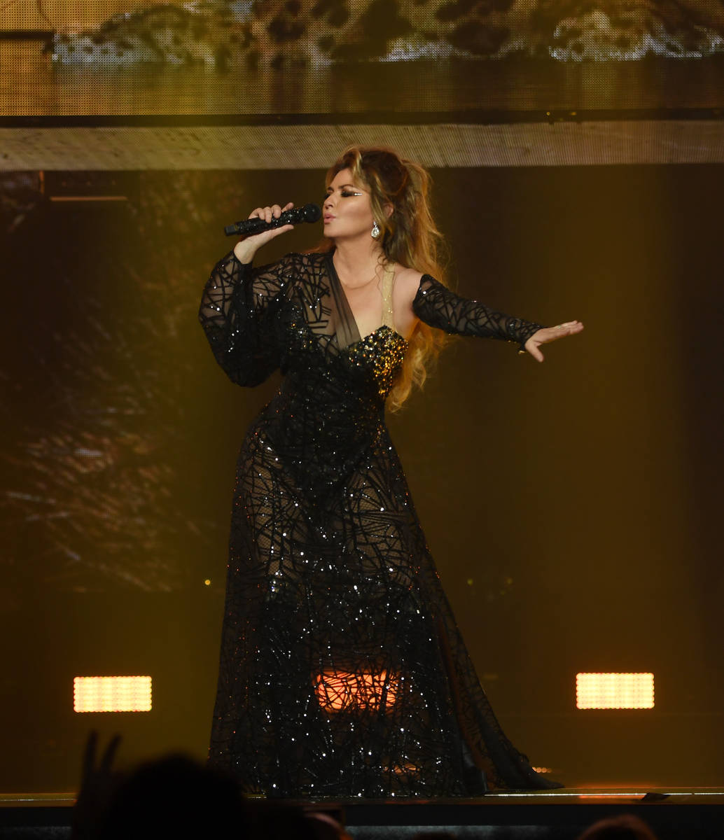 Shania Twain performs on opening night of her "Let's Go" residency at Zappos Theater at Planet ...