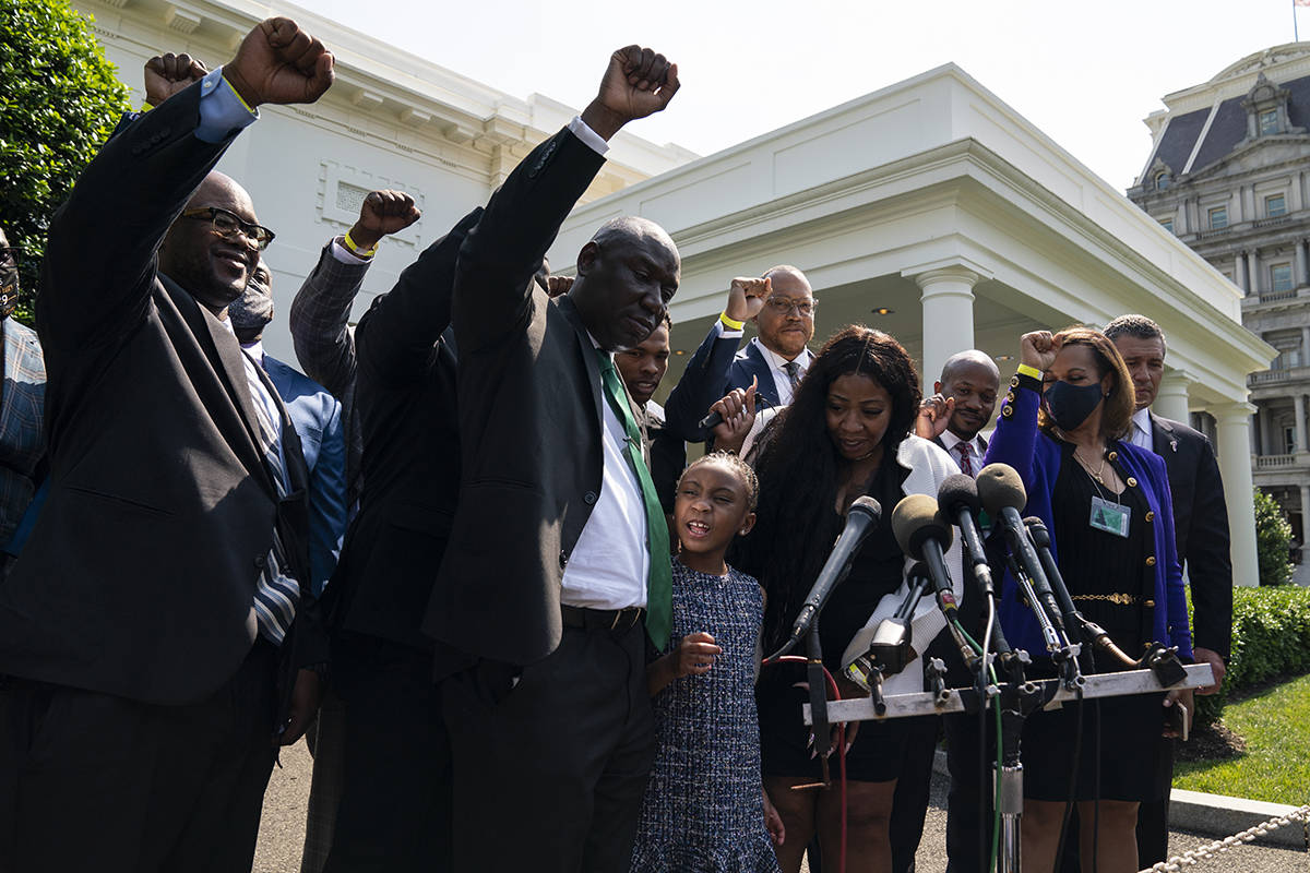 Gianna Floyd, the daughter of George Floyd, leads the chant "say his name" as members ...