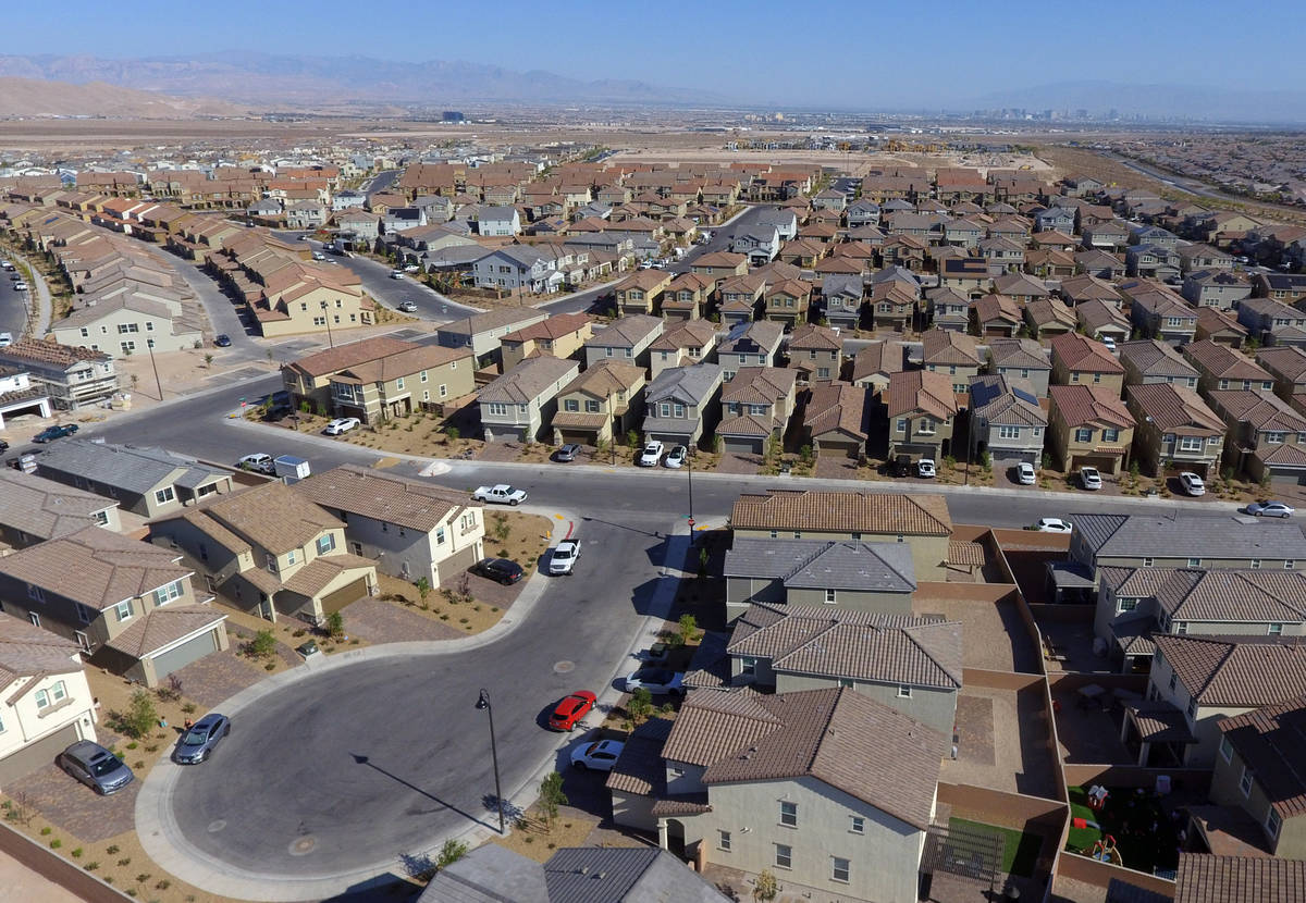 An aerial view of housing near Democracy Drive and Palindrom Avenue, on Friday, May 7, 2021, in ...