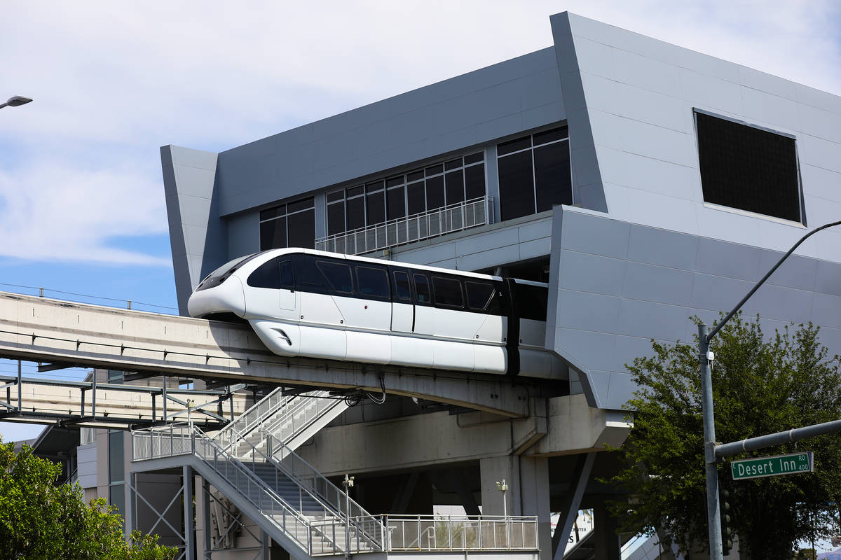 The Las Vegas Monorail near Paradise road on the route to the Las Vegas Convention Center Stati ...