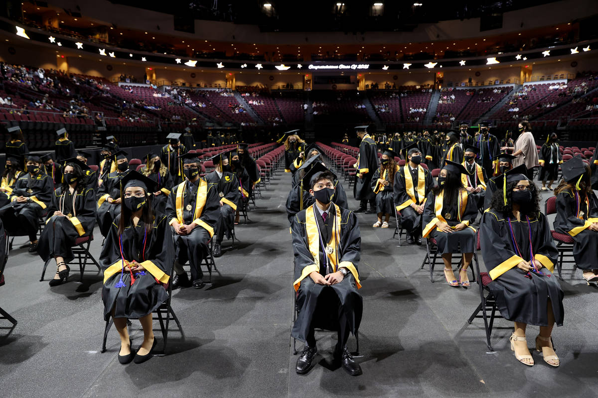 Clark High School students, front row from left, Alaysha Fuentes, Nathanael Altamirano and Guad ...