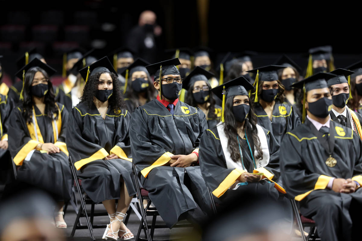 Clark High School students during a graduation ceremony at the Orleans Arena in Las Vegas Thurs ...