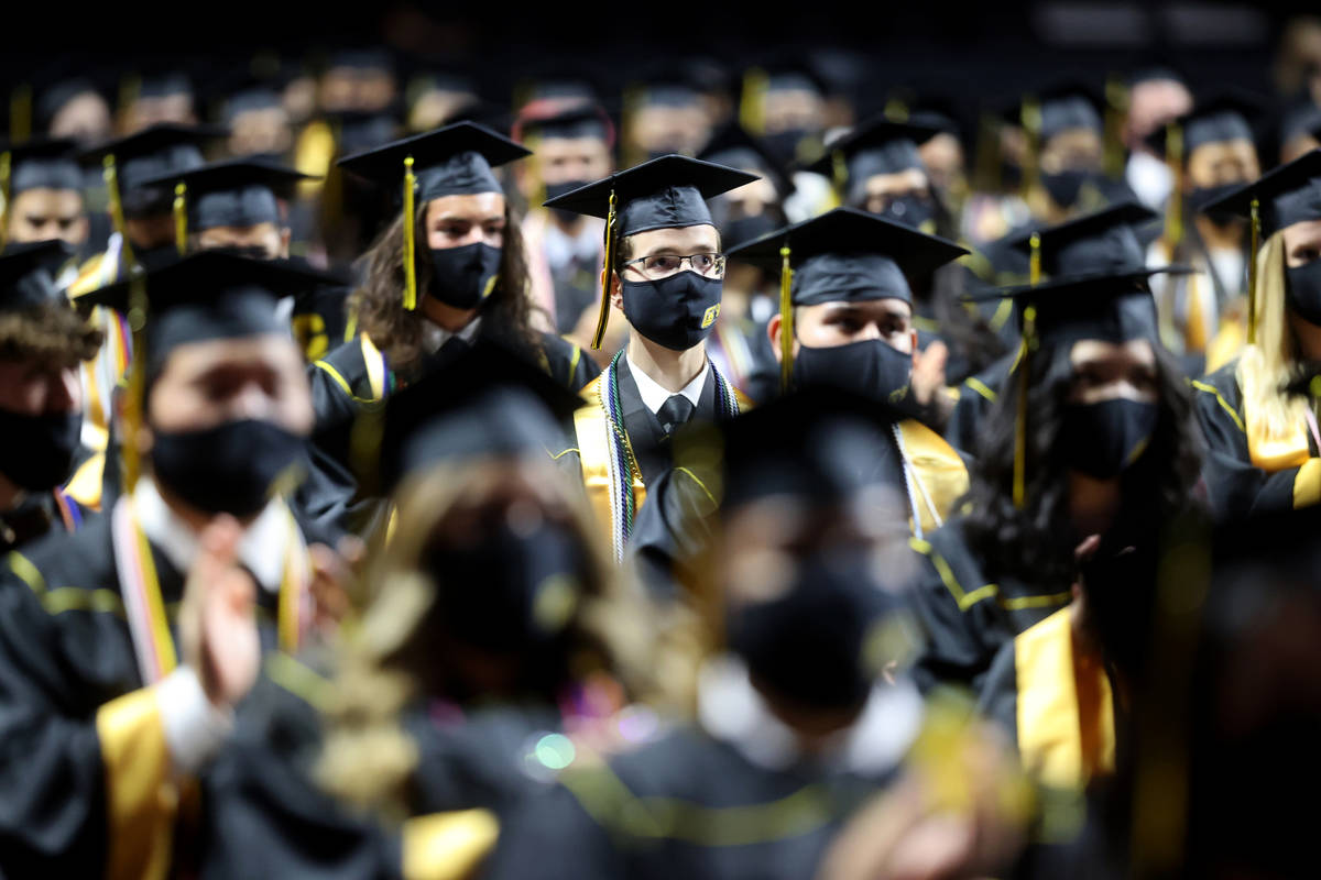 Clark High School students during a graduation ceremony at the Orleans Arena in Las Vegas Thurs ...