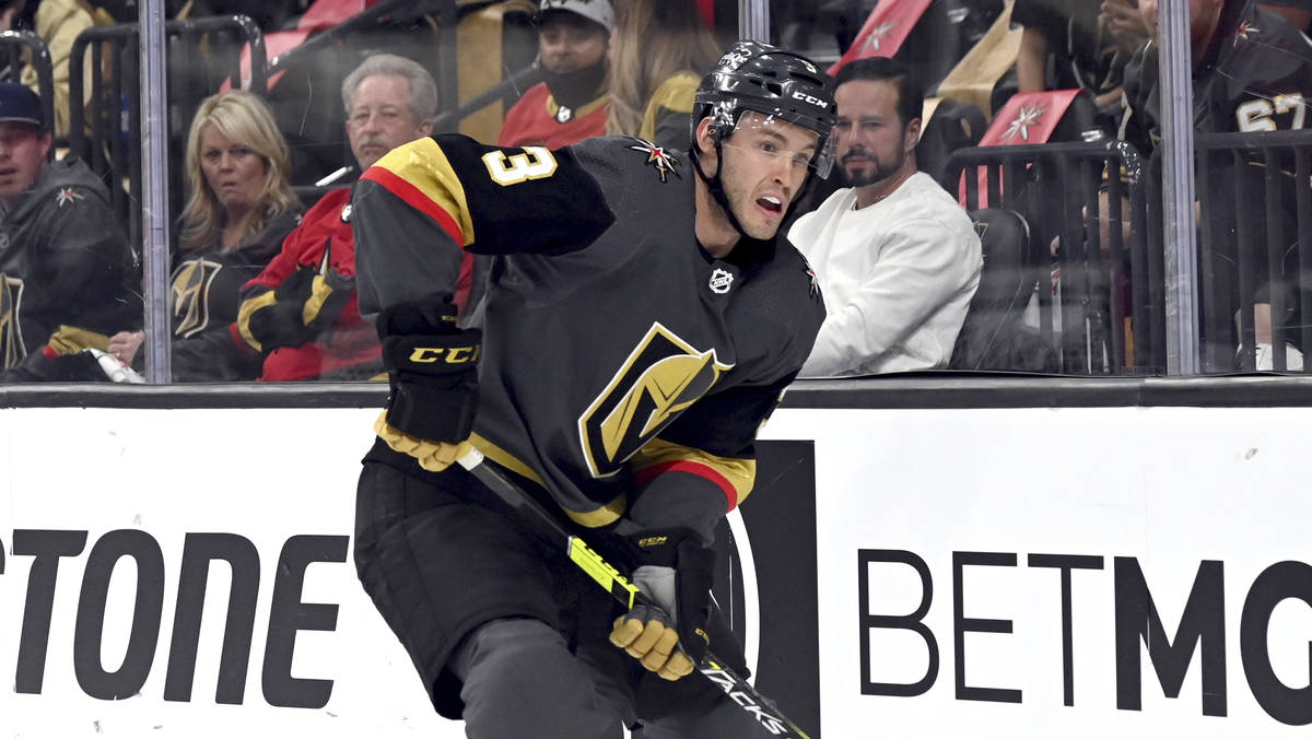 Vegas Golden Knights defenseman Brayden McNabb (3) skates against the Minnesota Wild during the ...