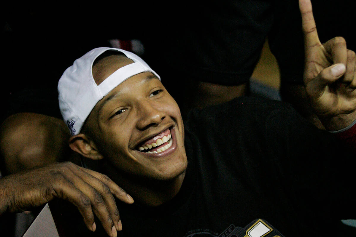 SDSU's Billy White, from Green Valley High School, celebrates after leading his team to victory ...