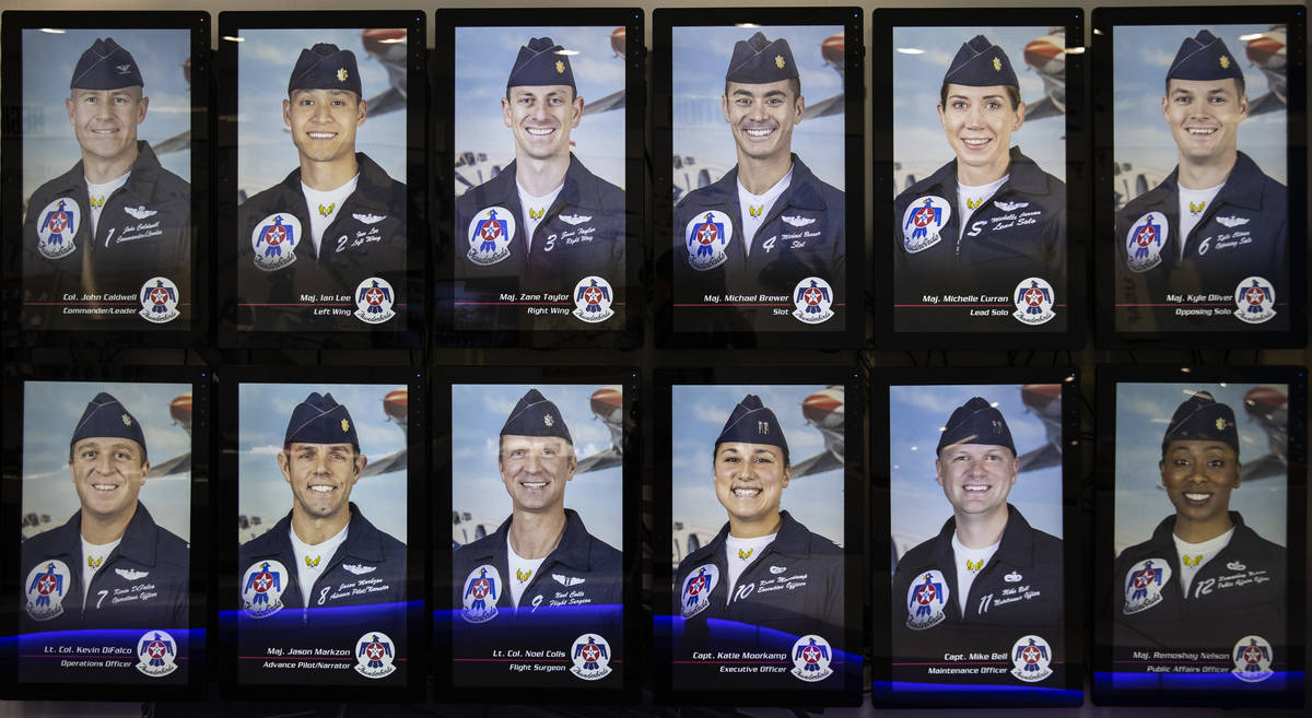 Past and present Thunderbirds officers’ photographs are displayed at the Thunderbirds Mu ...