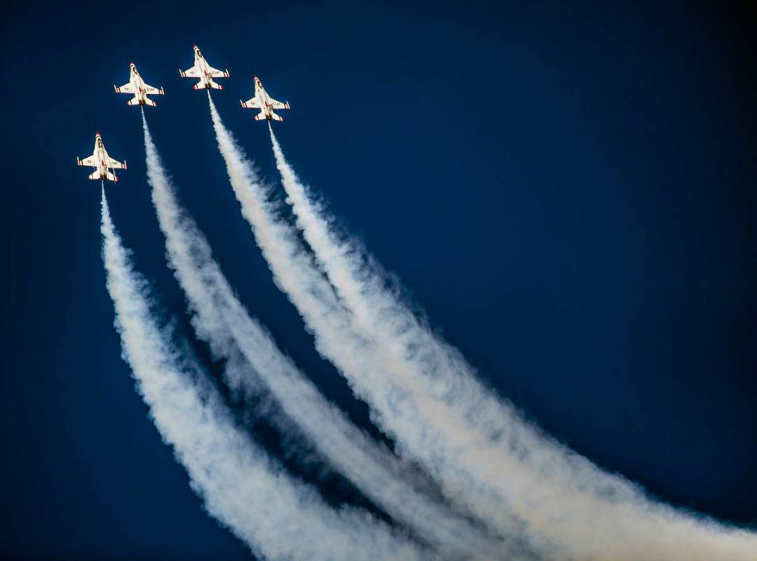 The U.S. Air Force Thunderbirds in their performance during the Aviation Nation at Nellis Air F ...