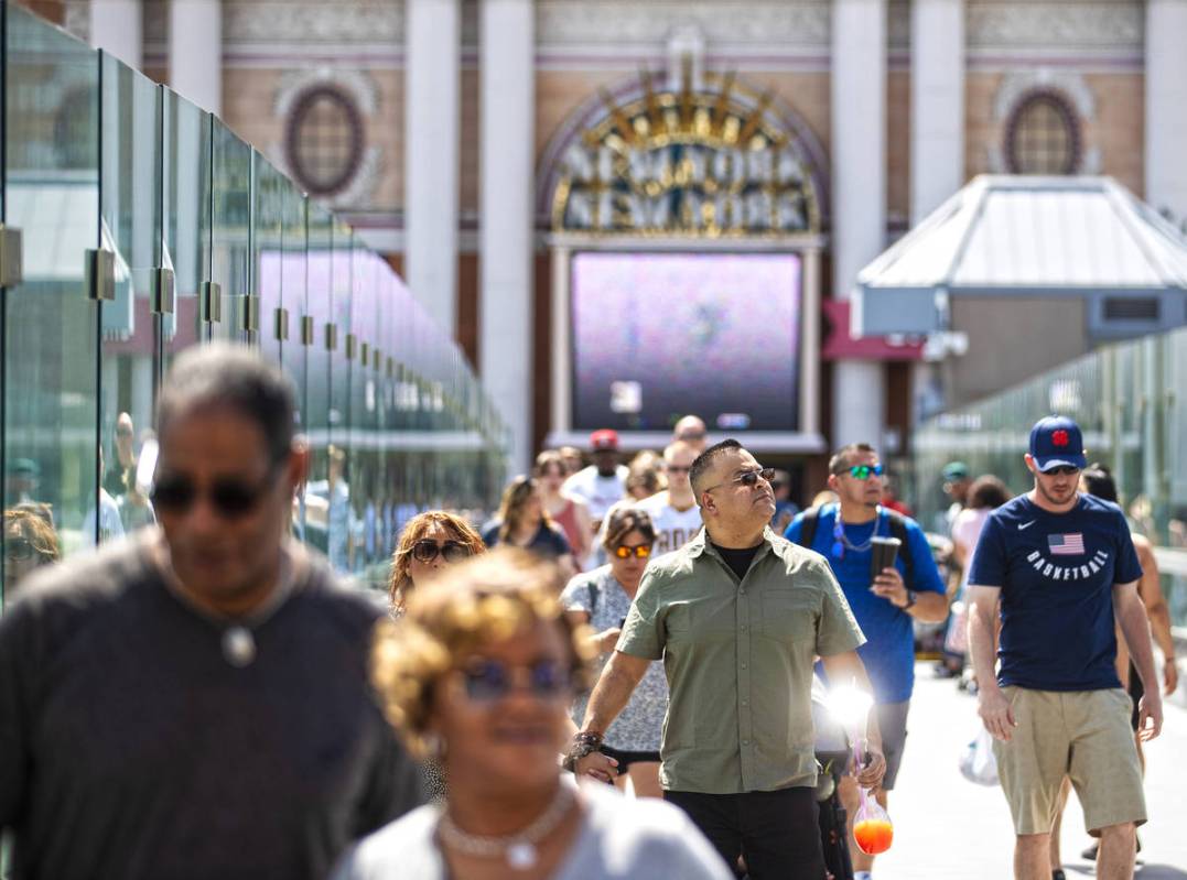 The Strip is packed during Memorial Day weekend on Saturday, May 29, 2021, in Las Vegas. (Benja ...