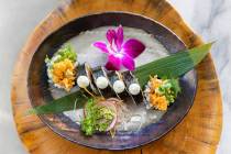 Chikyu’s plant-based Buckhorn Roll features bean curd and tempura-fried mushrooms. (Benjamin ...