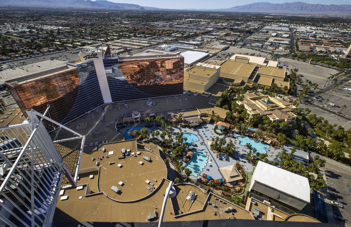 View of the Rio pool area at the Rio from the deck of the VooDoo Rooftop Nightclub & Lounge dur ...